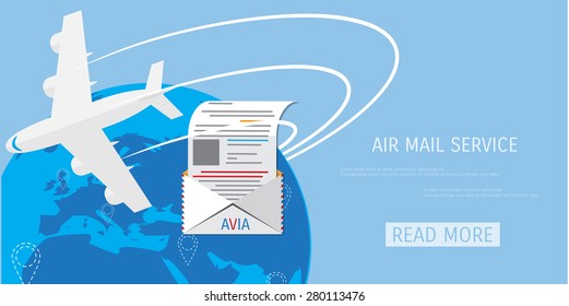 Vector air mail service web flat background. Global communication. Social network. Concepts for web banners and promotional materials.