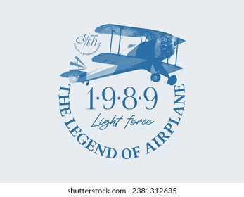 Icono del avión del aire del vector biplano etiqueta placa de avión placa de aire ilustración vectorial