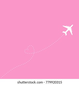 A vector air plane icon travels across the page leaving a dotted line that forms a heart.