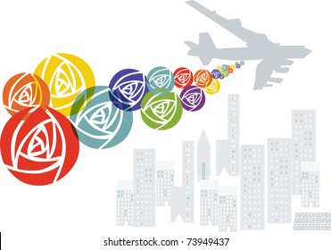 vector - an air plane throwing flowers in the wind