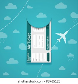 Vector air ticket on sky background.