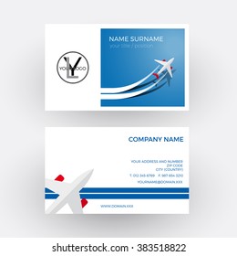 Vector air travel background. Blue business card