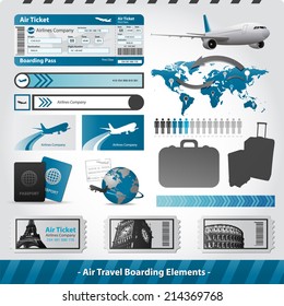 Vector air travel design elements flight boarding