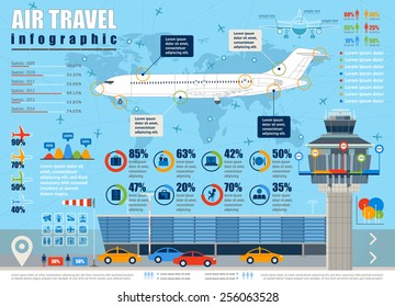 Vector Air Travel Infographic With Airport And Design Elements.