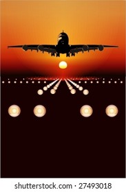 Vector airbus landing at sunset. More vector airplanes see in my portfolio.
