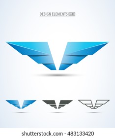 Vector aircraft, airport, wings and line art design logo elements set