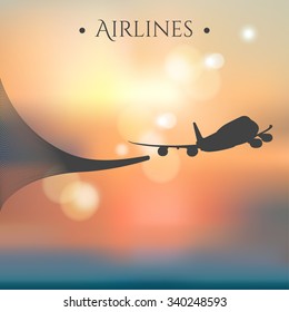 Vector aircraft brochure with plane and airplane stream jet. Can be used for travel agencies, aviation companies. Airline banner. Mesh background.