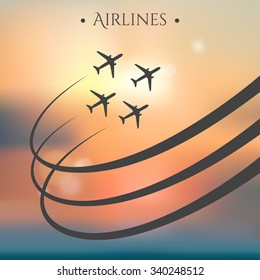 Vector Aircraft Brochure With Planes And Airplane Stream Jet. Can Be Used For Travel Agencies, Aviation Companies. Airline Banner