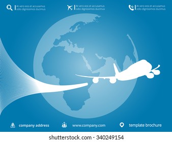 Vector Aircraft Brochure With Planes And Airplane Stream Jet, Info Graphics Elements And World Map. Can Be Used For Travel Agencies, Aviation Companies. Airline Banner