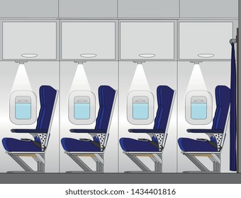 Vector Aircraft Inside With Seats Row Illustration