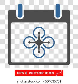 Vector Airdrone Calendar Day EPS vector pictograph. Illustration style is flat iconic bicolor cobalt and gray symbol on a transparent background.