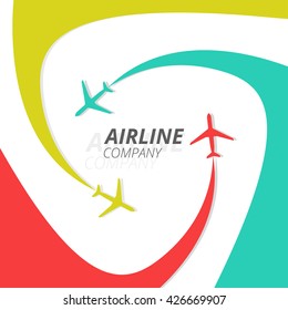 Vector Airline Company banner with planes and airplane stream jets. Modern colorful poster can be used for travel agencies, aviation companies.