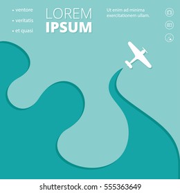 Vector Airline Company brochure with plane and airplane stream jet. Modern poster with retro airplane. Can be used for travel agencies, aviation companies. Airline banner.