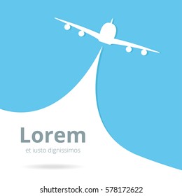 Vector Airline Company brochure with plane and airplane stream jet. Modern poster with turquoise background. Can be used for travel agencies, aviation companies. Airline banner.