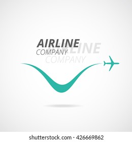 Vector Airline logotype. Turquoise airplane with steam jet. Unique design concept.