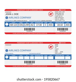 Vector airline passenger and baggage ( boarding pass ) tickets with barcode.