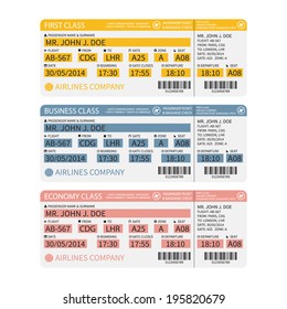 Vector airline passenger and baggage ( boarding pass ) tickets with barcode.