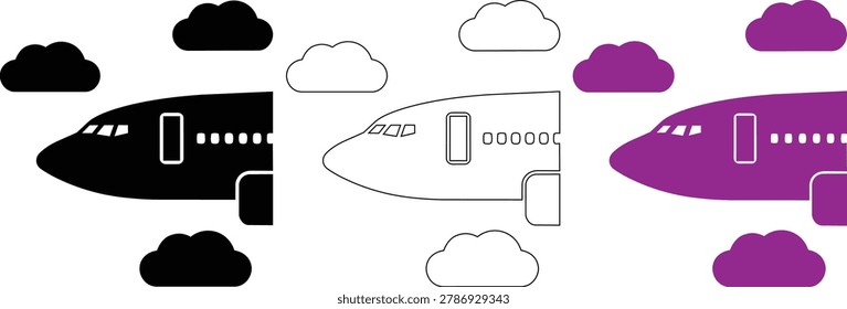 Vector airplane and clouds icon set with cloud icon travel vector transportati