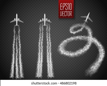 Vector Airplane with condensation trail illustration. Set