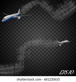 Vector Airplane with condensation trail illustration. Set