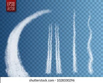 Vector airplane condensation trail. Smoke isolated on transparent background