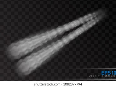 Vector airplane condensation trail. Smoke isolated on transparent background