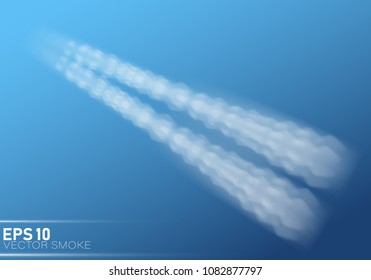 Vector airplane condensation trail. Smoke isolated on transparent background