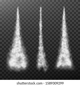 Vector airplane condensation trail. Smoke set isolated on transparent background