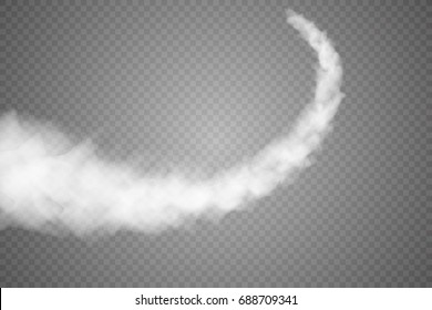 Vector airplane condensation trail. Smoke isolated on transparent background