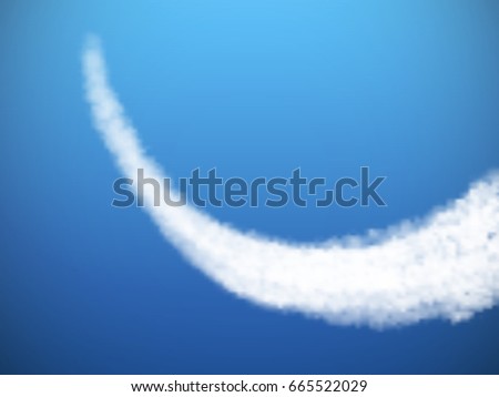 Vector airplane condensation trail. Smoke isolated on blue background