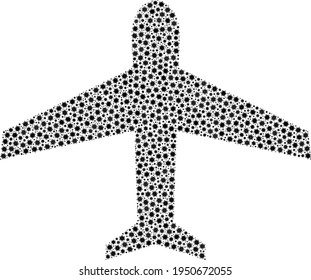 Vector airplane covid-2019 mosaic icon constructed for hospital wallpapers. Airplane mosaic is shaped with little covid pathogen parts.