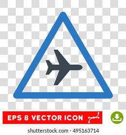 Vector Airplane Danger EPS vector icon. Illustration style is flat iconic bicolor smooth blue symbol on a transparent background.