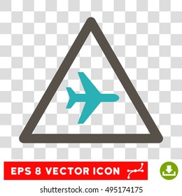 Vector Airplane Danger EPS vector icon. Illustration style is flat iconic bicolor grey and cyan symbol on a transparent background.