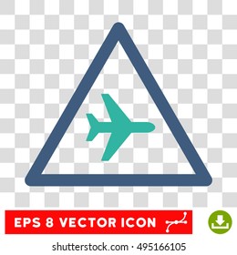 Vector Airplane Danger EPS vector pictogram. Illustration style is flat iconic bicolor cobalt and cyan symbol on a transparent background.
