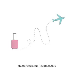 Vector airplane dotted path flight route, aircraft tracking icon.