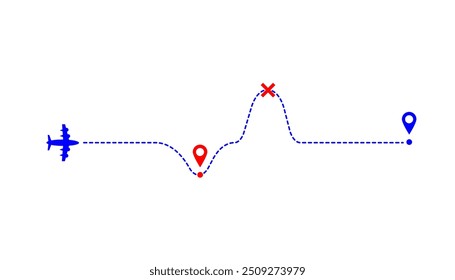 Vector airplane flight path. Dotted Line of fly route. Travel map from point to point