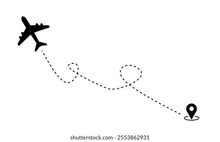 Vector airplane flight route dotted line with plane icon on white background