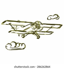 Vector airplane flying in the sky among the clouds