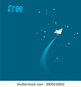 vector airplane flying in the sky with several stars and free lettering on a blue background