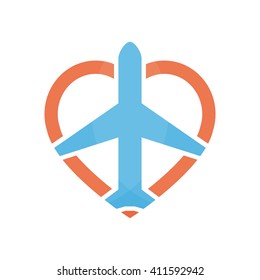 Vector airplane and heart logo design template.  