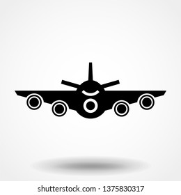 Vector airplane Icon. Flat vector illustration in black on white background. EPS 10