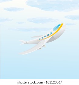 vector airplane icon. airplane fly in blue cloud sky