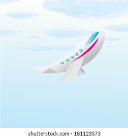 vector airplane icon. airplane fly in blue cloud sky