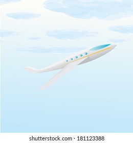 vector airplane icon. airplane fly in blue cloud sky