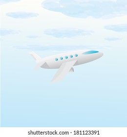 vector airplane icon. airplane fly in blue cloud sky
