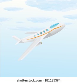 vector airplane icon. airplane fly in blue cloud sky