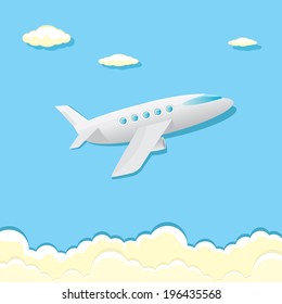 vector airplane icon. airplane fly in blue cloud sky