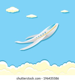 vector airplane icon. airplane fly in blue cloud sky