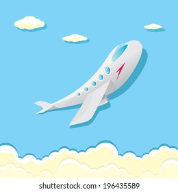 vector airplane icon. airplane fly in blue cloud sky