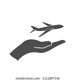 Vector airplane icon on the hand.
